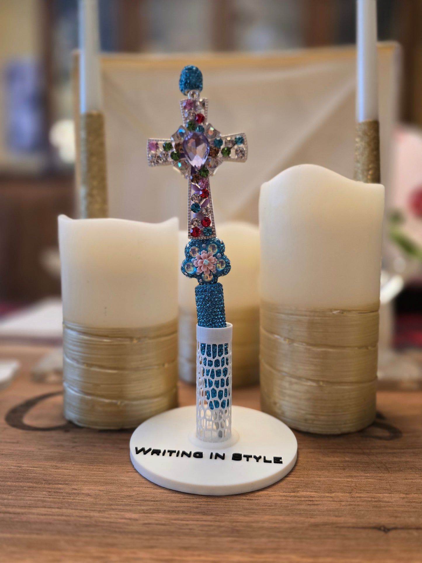 Collector's Radiant Cross Luxe Beaded Pen – Faith-Inspired Elegance