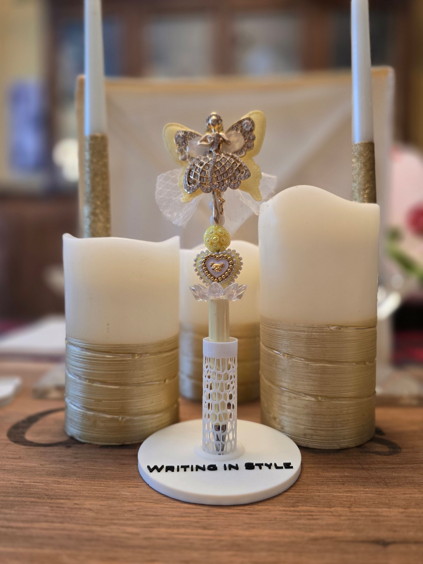 Collector's Golden Angel Heart Luxe Beaded Pen – Celestial Elegance