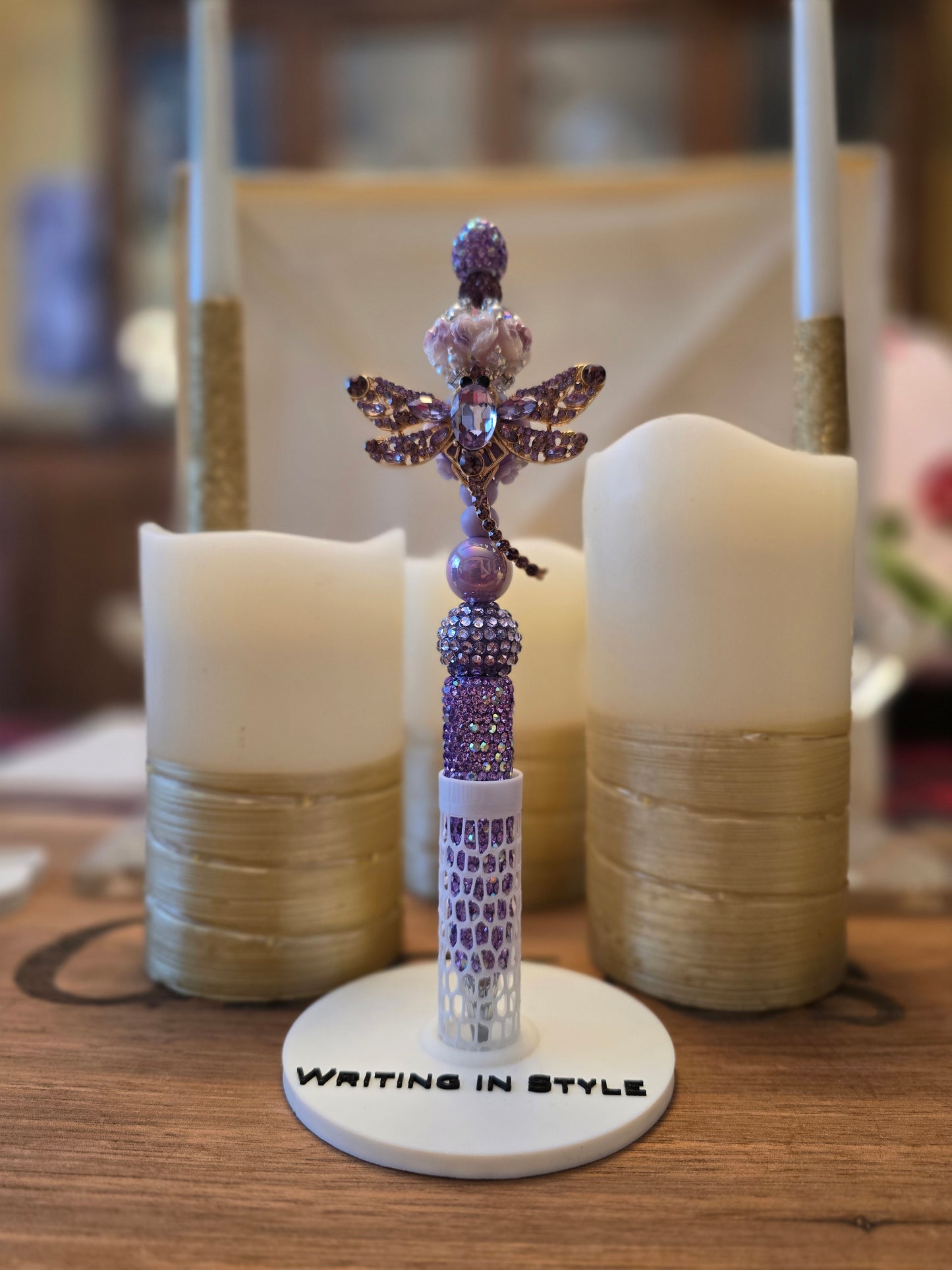 Collector's Lavender Dragonfly Luxe Beaded Pen – Whimsical Elegance