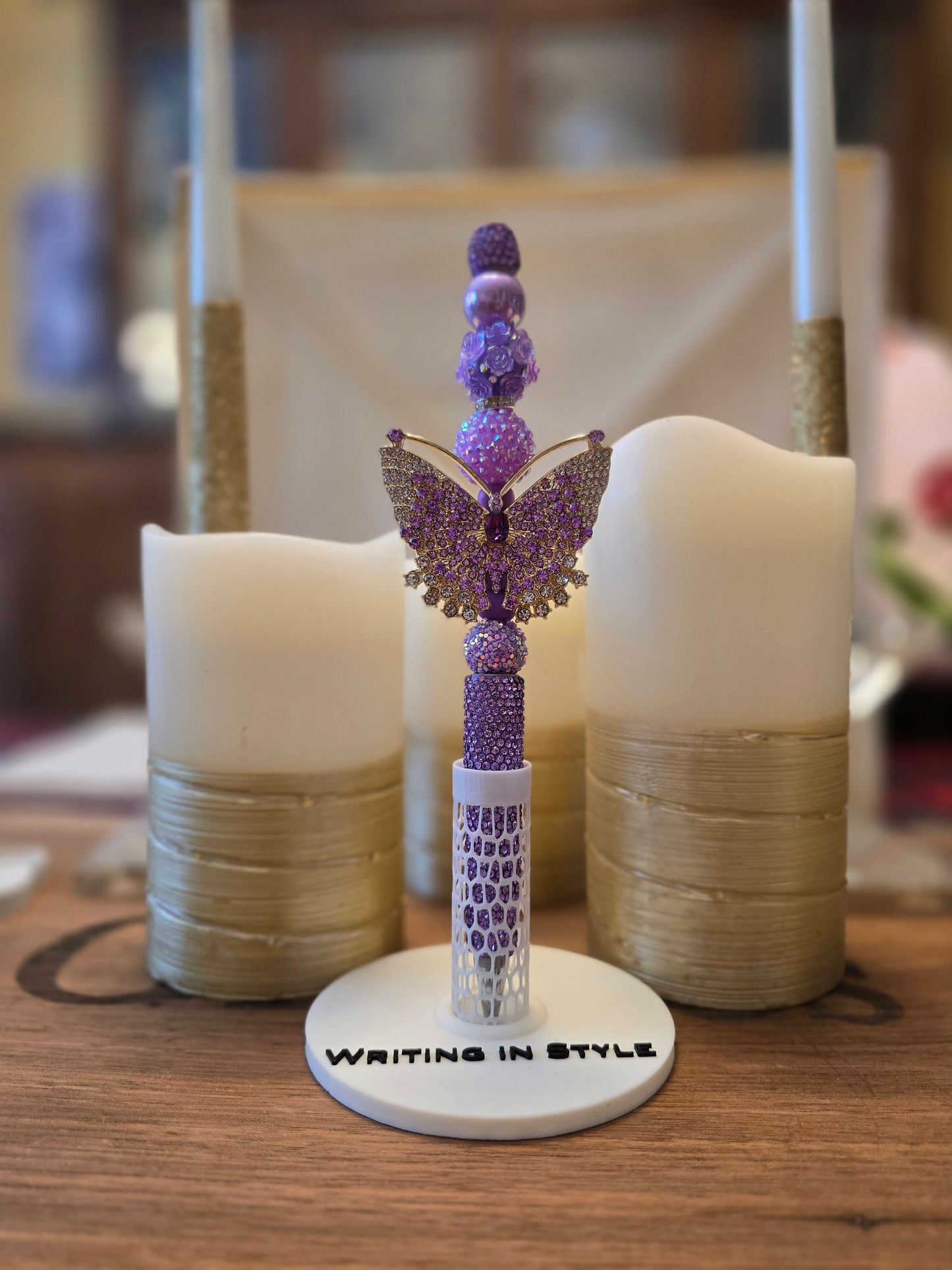 Collector's Amethyst Butterfly Heirloom Beaded Pen
