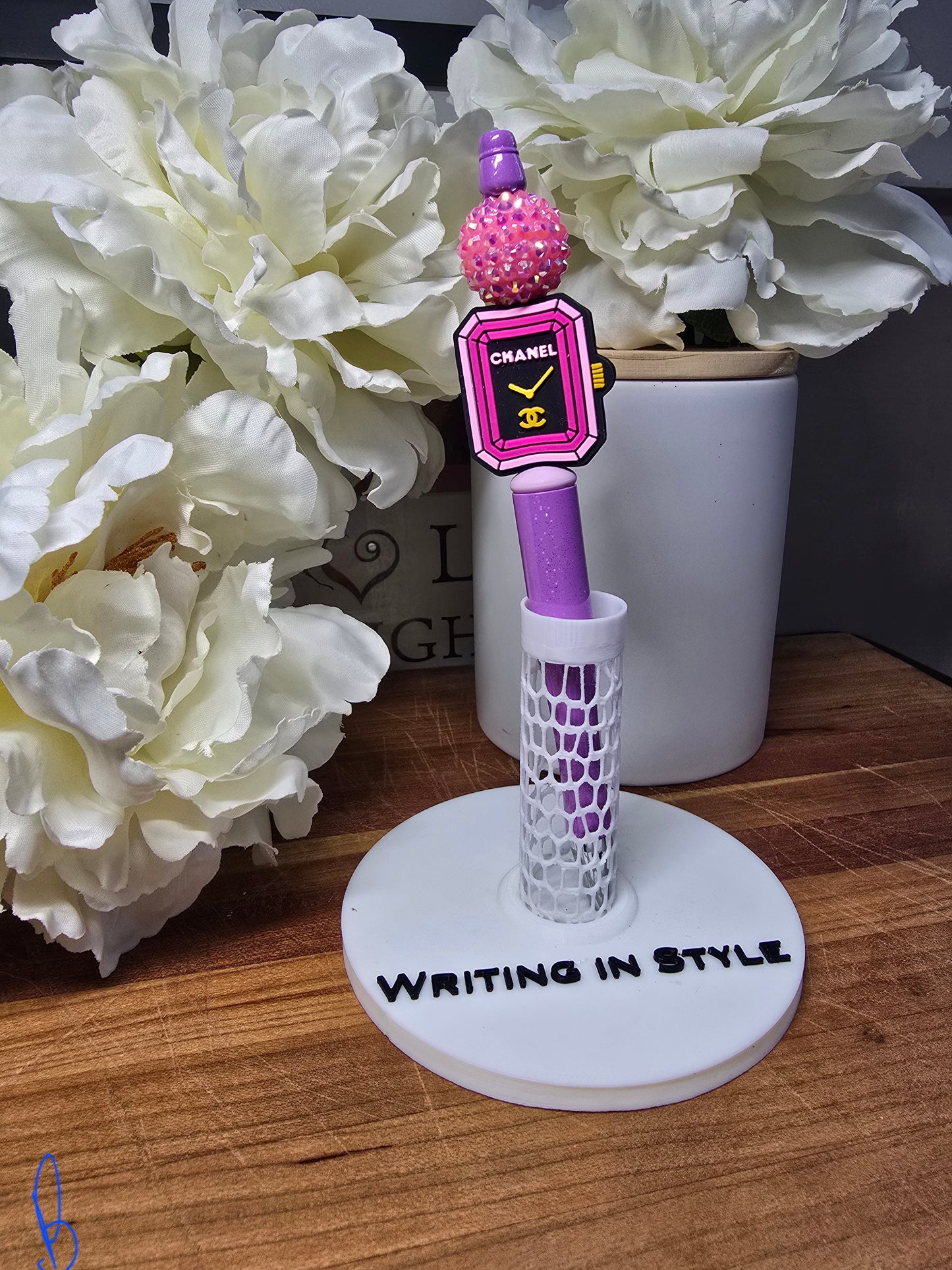 Pink & Purple Fashion Clock Beaded Pen – Glam Statement Pen