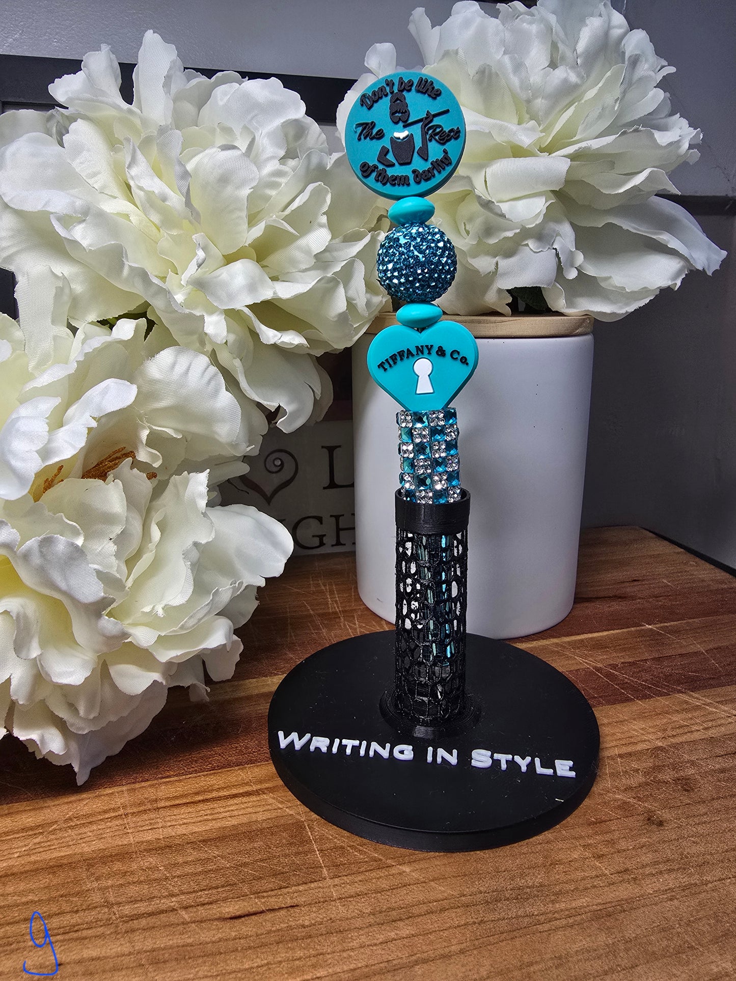 Teal Lock & Quote Beaded Pen
