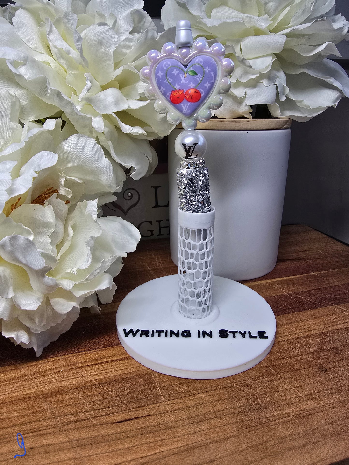 Designer-Inspired Cherry Heart Beaded Pen – Soft Glam Statement Pen