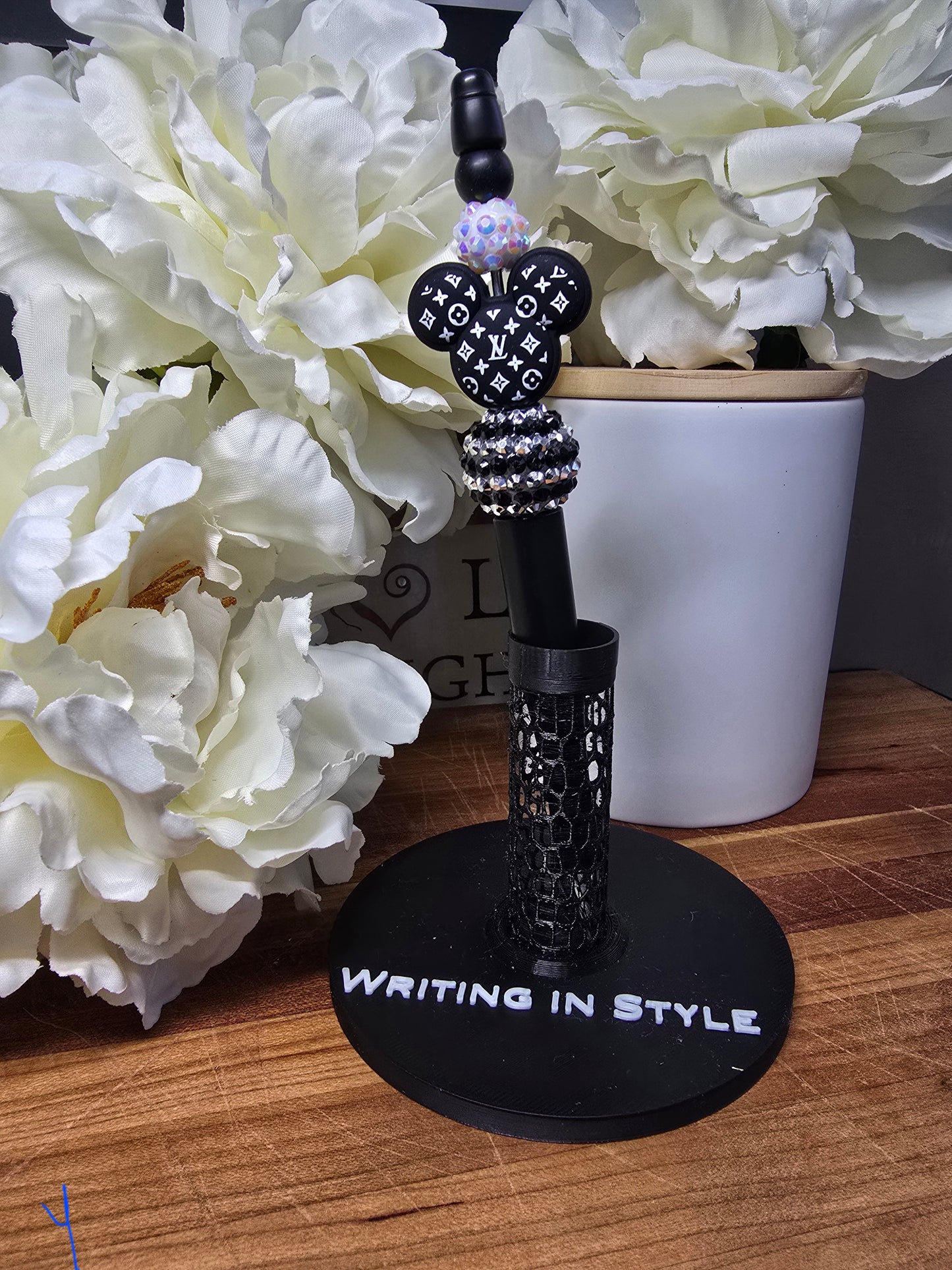 Designer-Inspired Mouse Beaded Pen – Black & Silver Glam Statement Pen