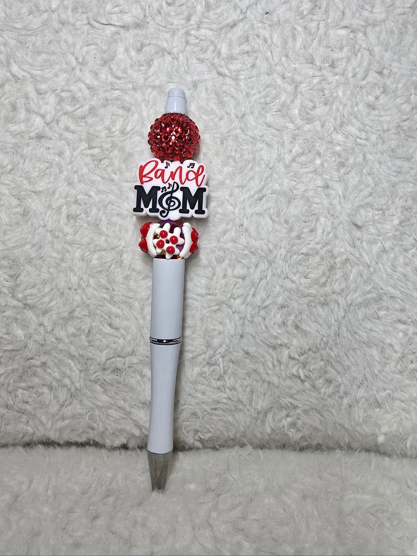 Band Mom Beaded Pen – Red & White