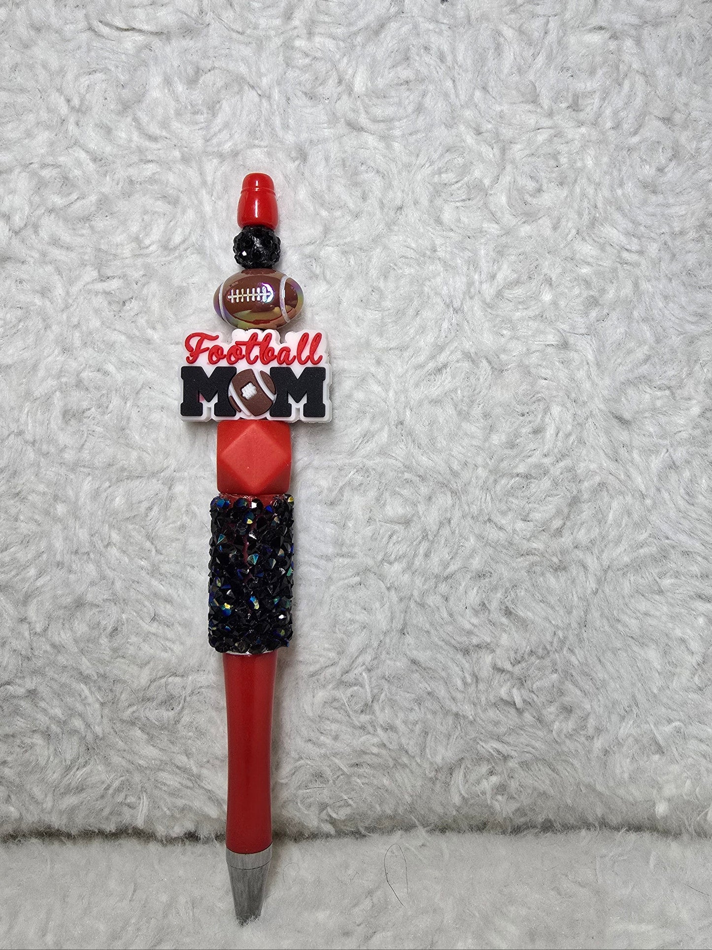 Football Mom Beaded Pen – Game Day Red