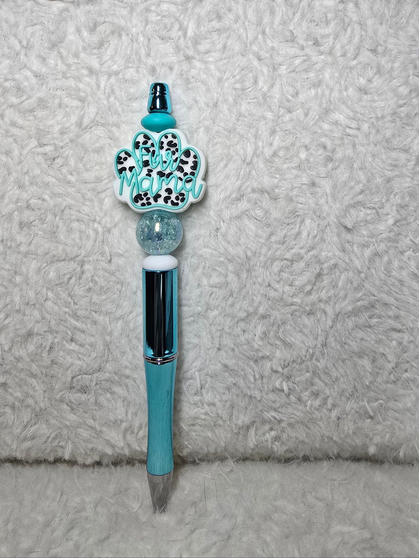 Fur Mama Beaded Pen – Teal Leopard