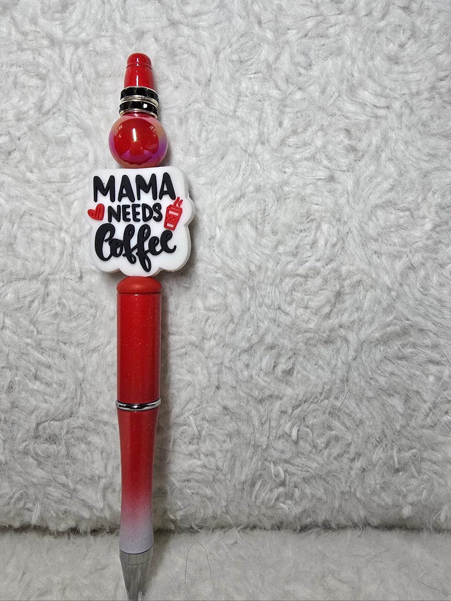 Mama Needs Coffee Beaded Pen – Red Ombre