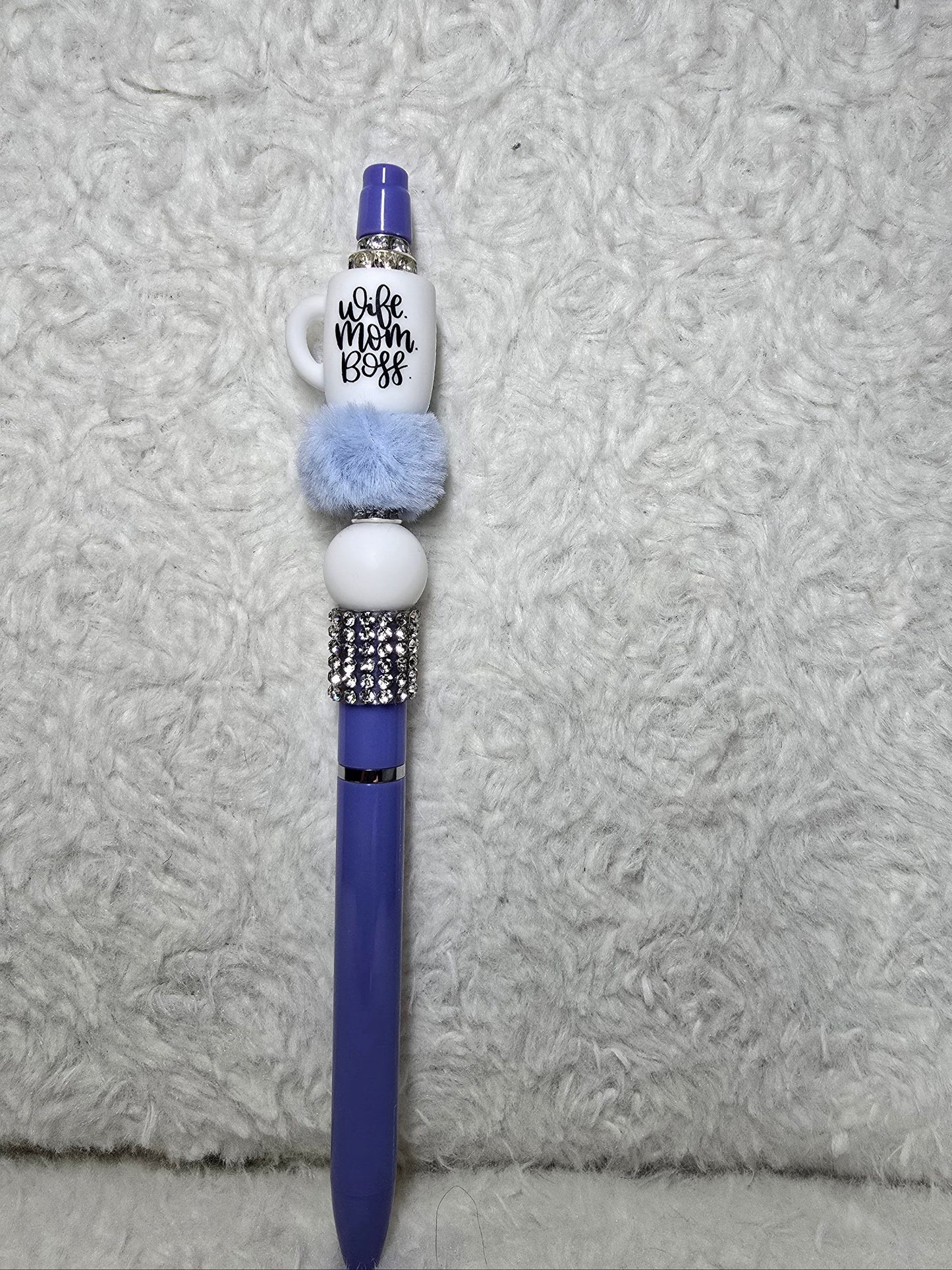 Wife. Mom. Boss. Beaded Pen – Periwinkle Blue