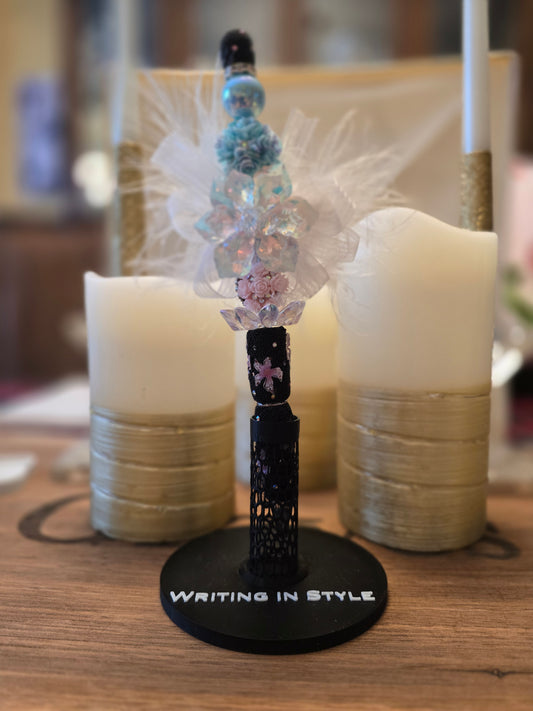Collector's Iridescent Tulle Blossom Beaded Pen – Ethereal Elegance