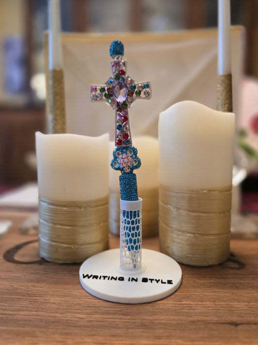 Collector's Radiant Cross Luxe Beaded Pen – Faith-Inspired Elegance