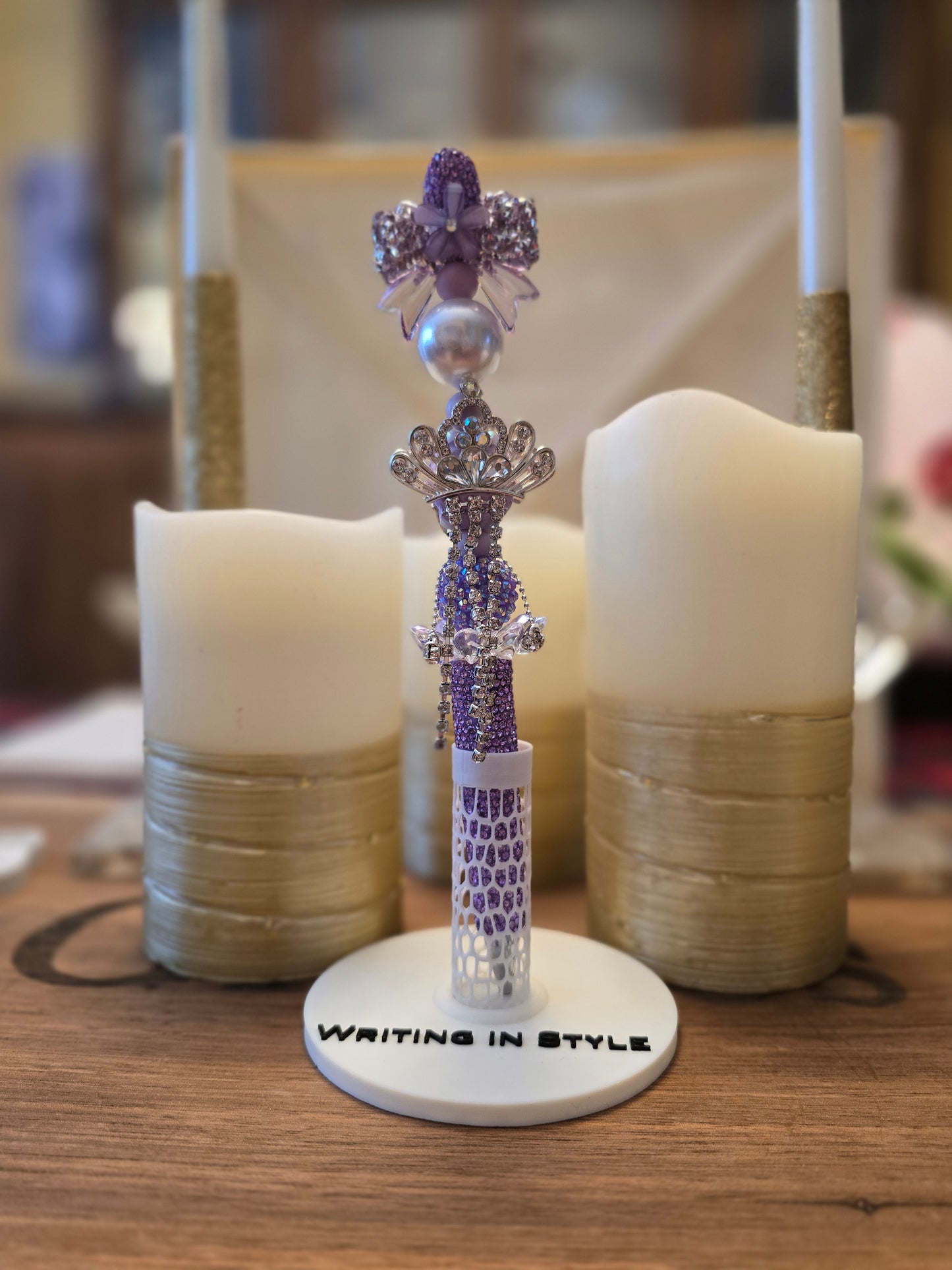 Collector's Amethyst Crown Luxe Beaded Pen – Regal Elegance Edition