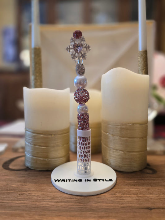 Collector's Blush Crystal Luxe Snowflake Beaded Pen – Winter Couture Style