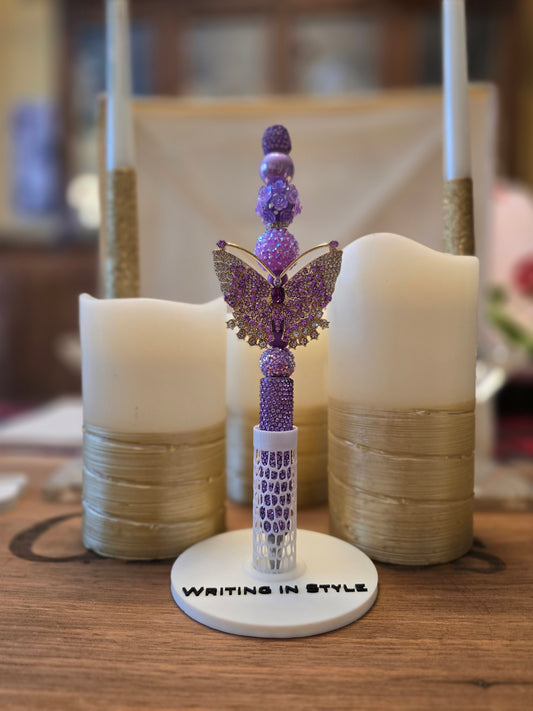 Collector's Amethyst Butterfly Heirloom Beaded Pen