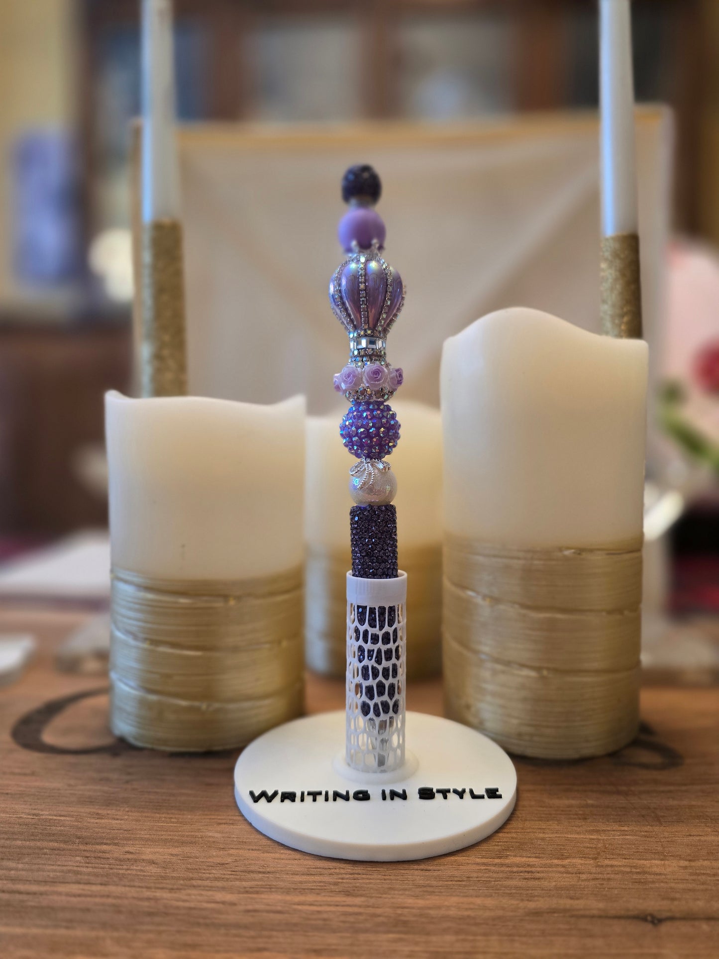 Collector's Lavender Crown Heirloom Beaded Pen
