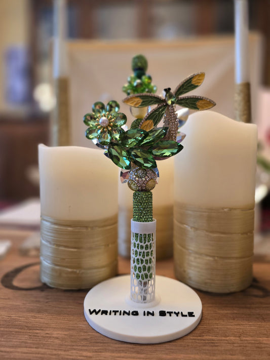 Collector's Emerald Garden Dragonfly Beaded Pen – Nature-Inspired Couture Style