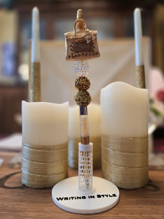 Collector's Golden Heirloom Handbag Luxe Beaded Pen – Timeless Elegance