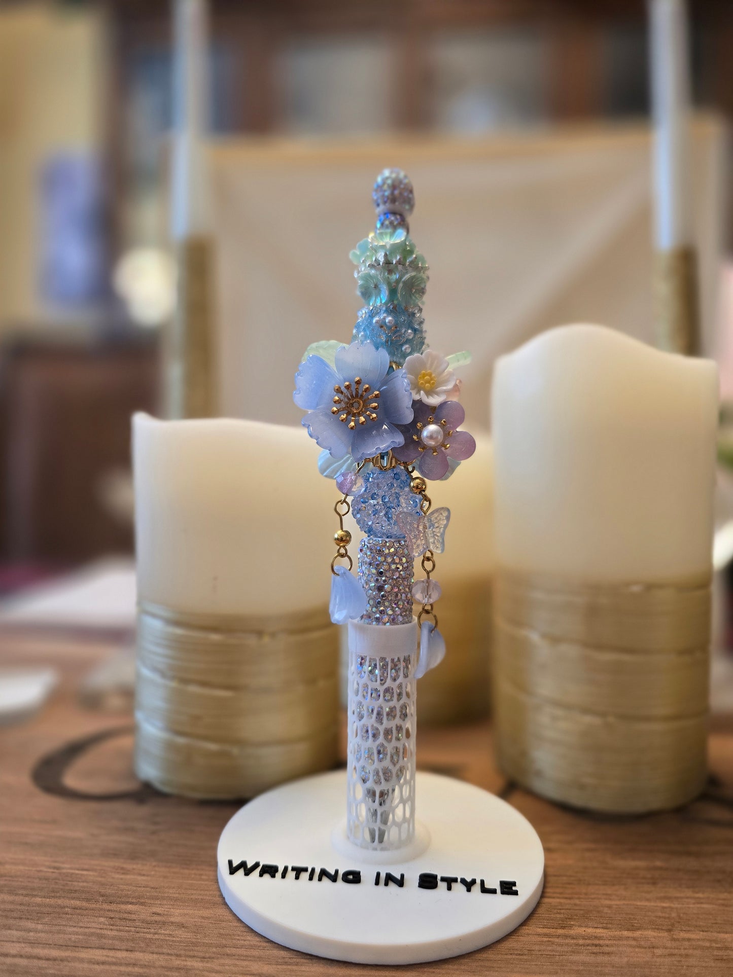 Collector's Azure Blossom Garden Luxe Beaded Pen – Romantic Couture