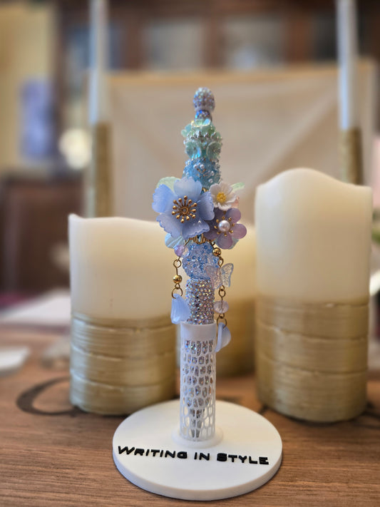 Collector's Azure Blossom Garden Luxe Beaded Pen – Romantic Couture