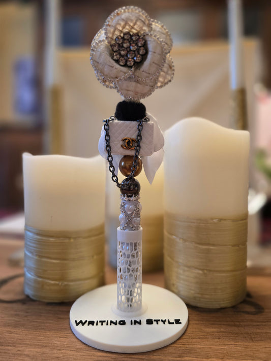 Collector's Ivory Bloom Pearl Luxe Beaded Pen – Elegant Fashion-Inspired Statement Pen