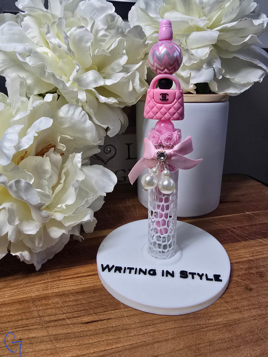 Blush Rosé Luxe Beaded Pen – Romantic Pearl & Bow Statement