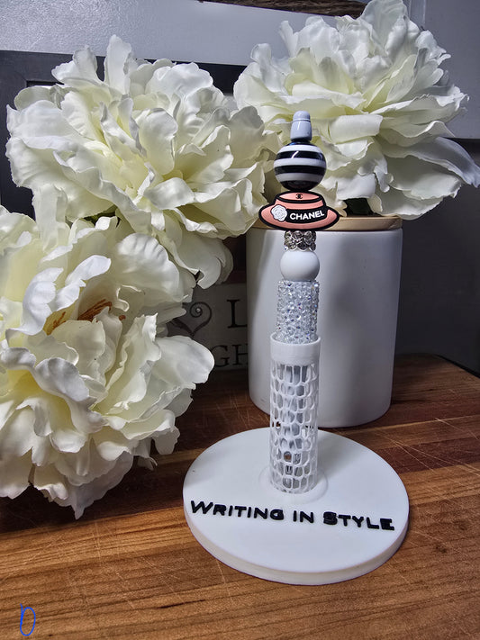 Monochrome Pearl Luxe Beaded Pen – Black & Ivory Statement Design