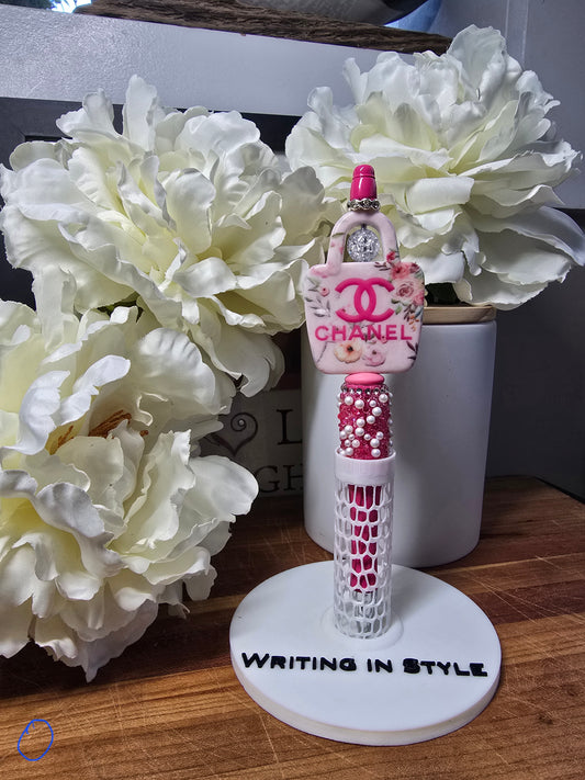 Blush Garden Luxe Beaded Pen – Floral Accent, Pink Crystal Detail