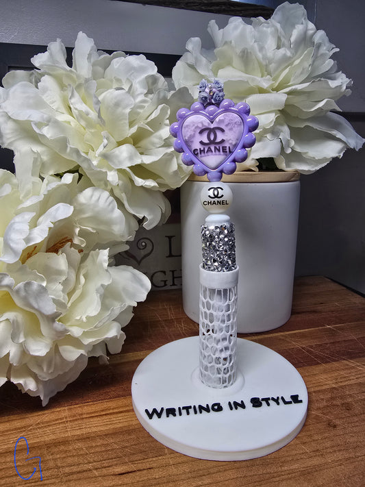 Lavender & Silver Luxe Heart Beaded Pen – Fashion-Inspired Romantic Gift