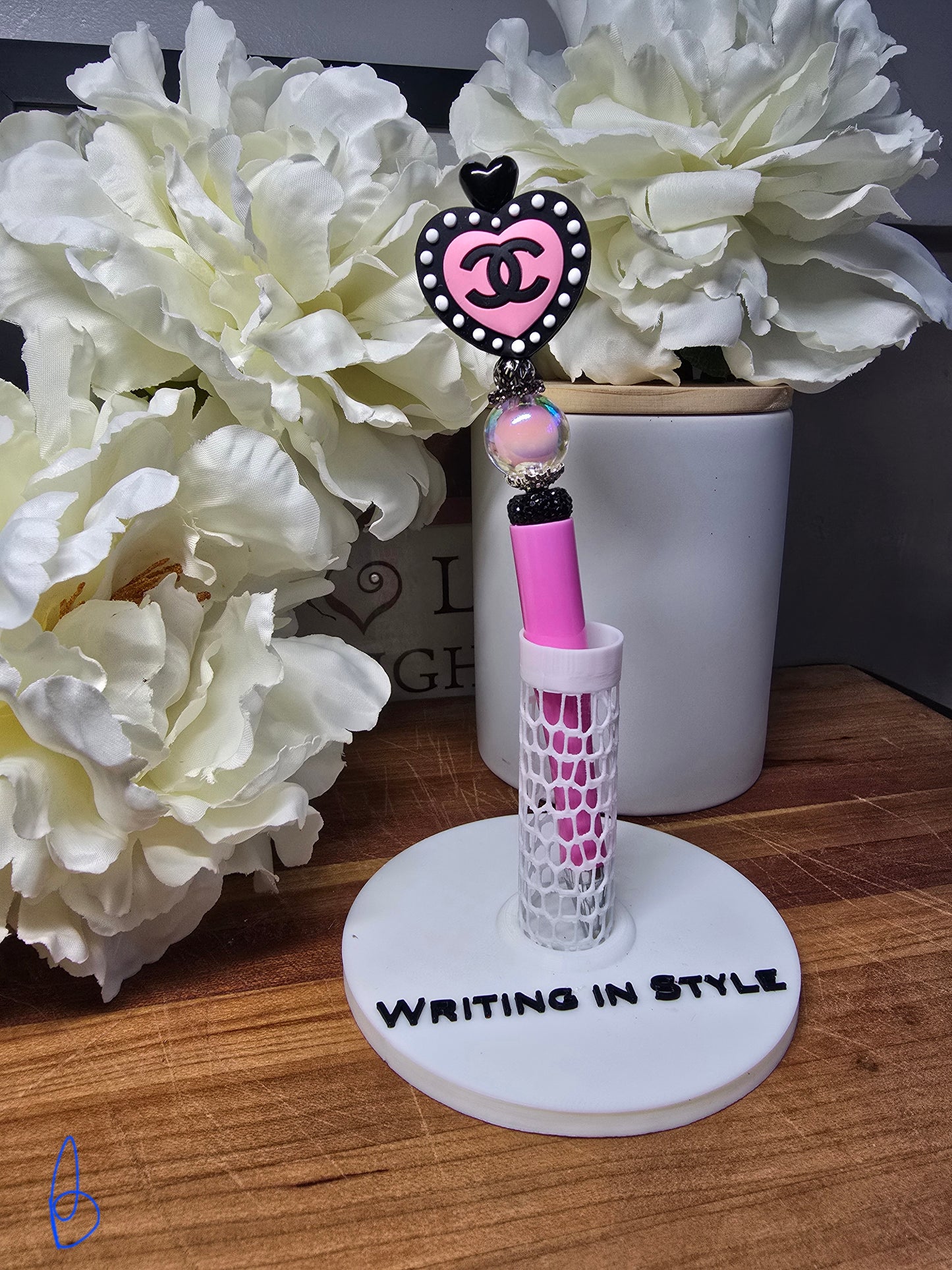 Pink Couture Heart Beaded Pen – Feminine Glam Statement Pen