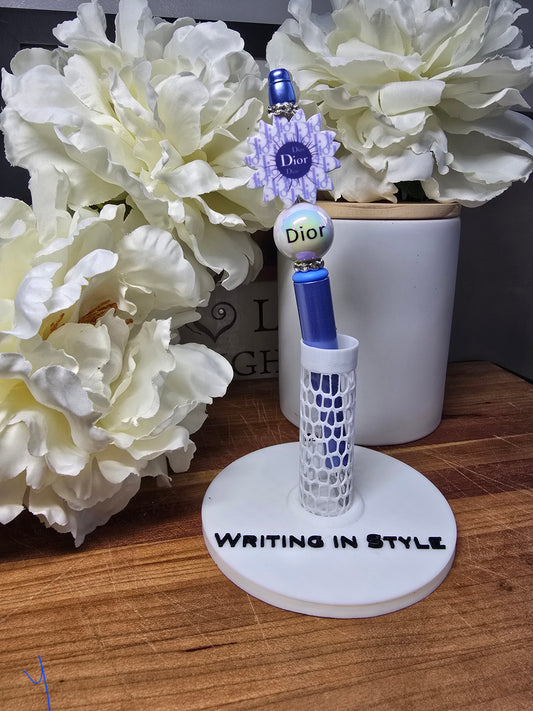 Blue Couture-Inspired Beaded Pen – Luxe Fashion Statement Pen