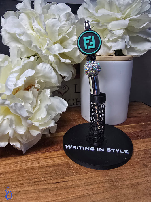 Emerald Monogram Luxe Beaded Pen – Fashion-Inspired Statement Pen