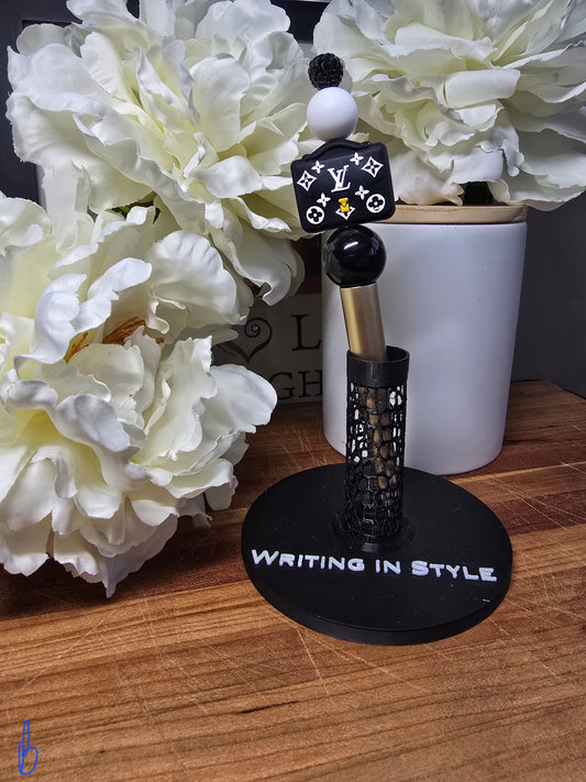 Monochrome Icon Luxe Beaded Pen – Black & Gold