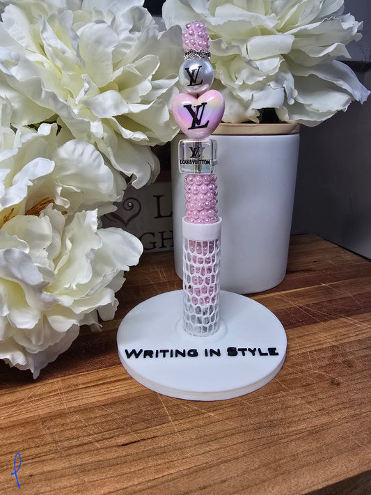 Blush Monogram Luxe Beaded Pen – Soft Pink Statement Design