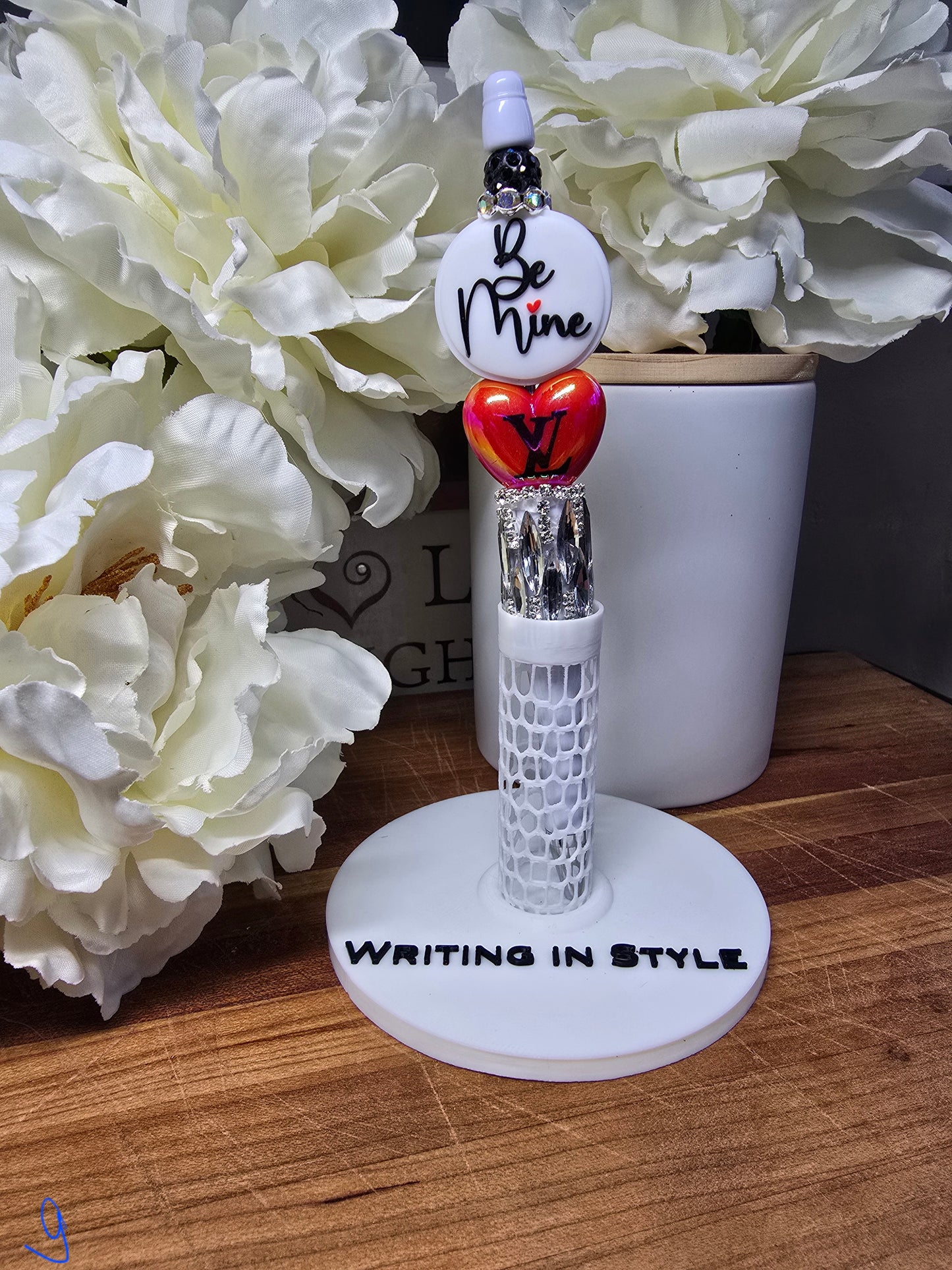 Be Mine Luxe Beaded Pen – Romantic White & Crystal Statement