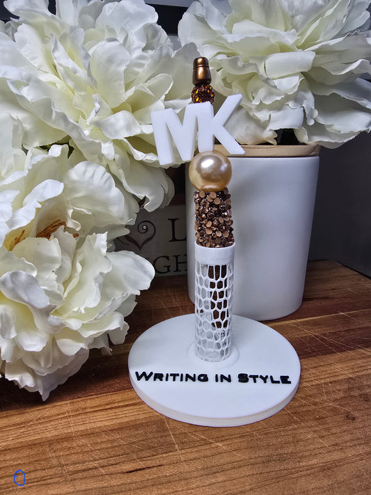 Neutral Luxe Initial Beaded Pen – Designer-Inspired Glam Gift