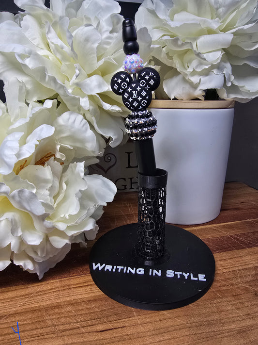 Designer-Inspired Mouse Beaded Pen – Black & Silver Glam Statement Pen