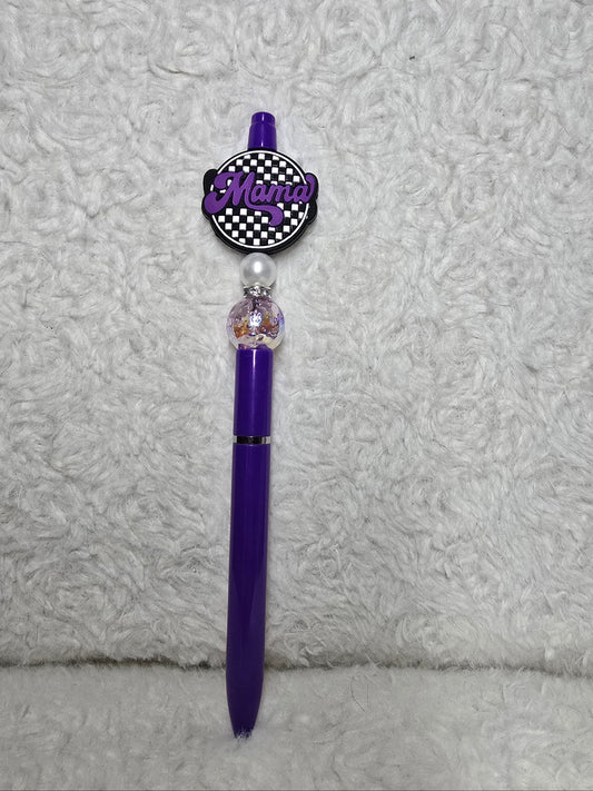 Mama Checkered Beaded Pen – Purple