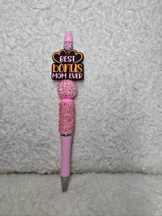 Best Bonus Mom Ever Beaded Pen – Soft Pink