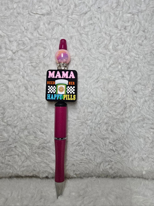 Mama Needs Her Happy Pills Beaded Pen – Berry Pink