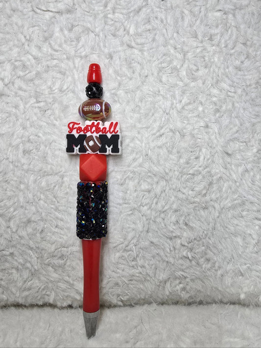 Football Mom Beaded Pen – Game Day Red
