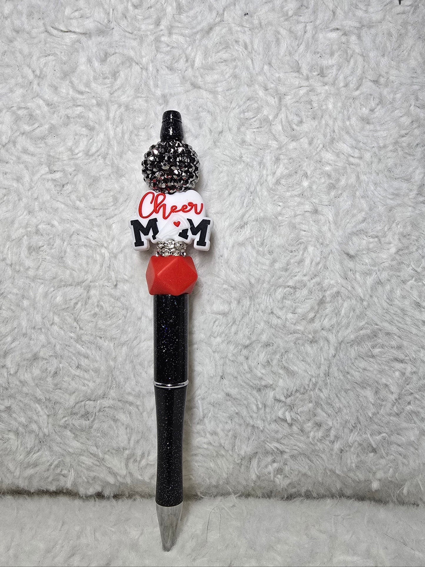 Cheer Mom Beaded Pen – Classic Black & Red