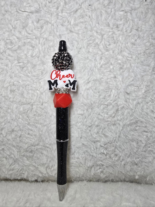 Cheer Mom Beaded Pen – Classic Black & Red
