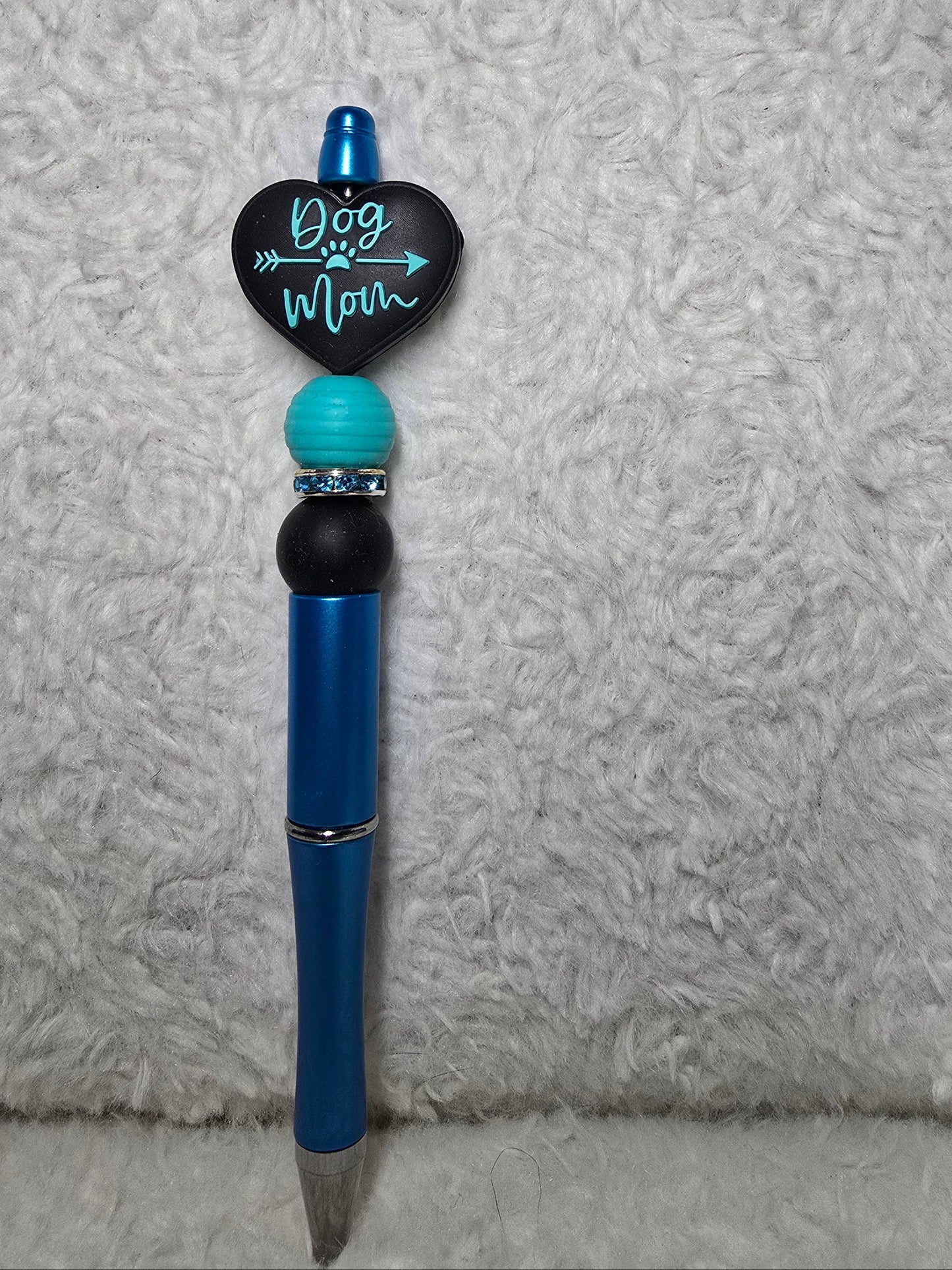Dog Mom Heart Beaded Pen – Teal & Navy