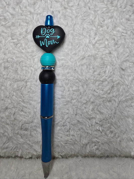 Dog Mom Heart Beaded Pen – Teal & Navy