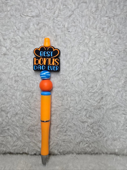 Best Bonus Dad Ever Beaded Pen – Orange & Blue