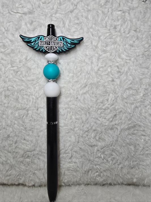 Motorcycle Wings Beaded Pen – Teal & Black
