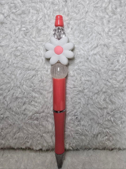 Coral Daisy Sparkle Pen
